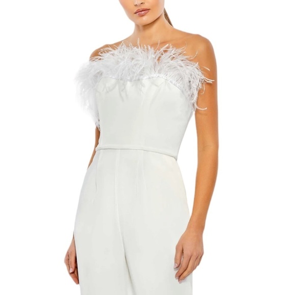 Mac Duggal Feather Strapless White Jumpsuit Size 4 NWT - Picture 3 of 7